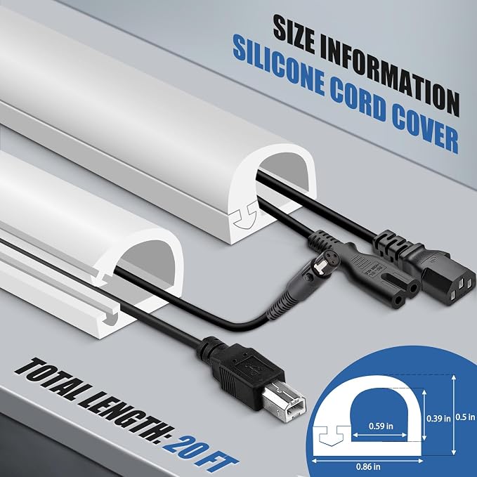 Silicone Cord Covers Wall Self-Adhesive Cord Covers for Wires on Wall Wire Hider Flexible Cable Hider with Side-Opening for Home Office TV Cable Management (0.59" W x 0.39" H x 240" L, White)