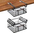 Home Zone Living Pull-Out Kitchen Cabinet Under Shelf Drawer Organizer | Steel Mesh Basket Frame with Wooden Handle, 11" x 11" x 7", Black
