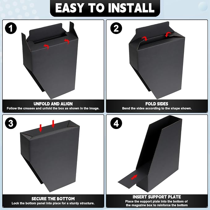YOTINO Black Magazine Holder, 8 Pack Cardboard Magazine File Holders, Vertical Desktop File Holder Organizer, Sturdy Magazine Rack for Office, Home and Classroom