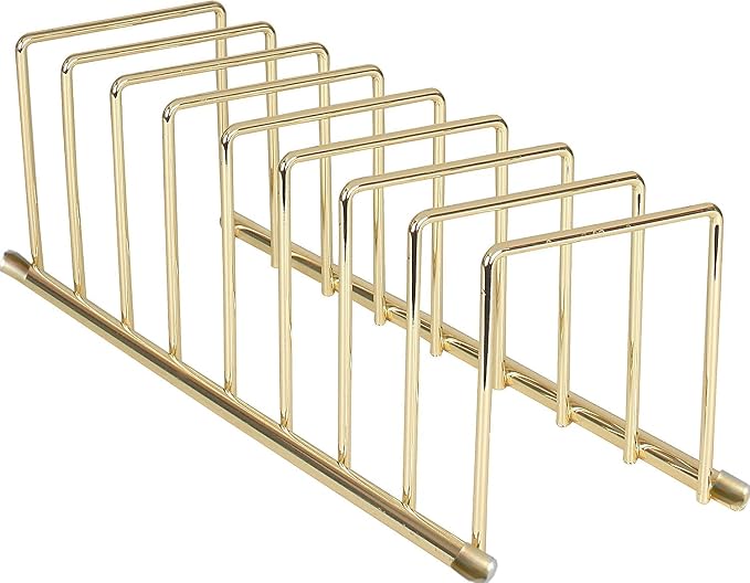 FitWell Kitchen Bakeware Organizer,Plate Racks,Rack for Plastic Lids,Cutting Boards,Cookie Sheets,Pots & Pans Holder,Compact Kitchen Storage,Cabinet Organizer (Gold)