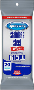 Sprayway Stainless Steel Wipes, Water Based, Pack of 20 (SW5012R) | Streak-Free, Pre-Moistened Wipes | Removes Fingerprints & Grease | For Appliances & Metal Surfaces