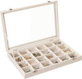 Frebeauty 24 Grid Earring Organizer,Velvet Jewelry Tray with Clear Lid | Drawer Jewelry Organizer for Rings Studs Brooch,Adjustable Divider,Dustproof Design,Earring Storage,Trinket Box,13.8×9.5Inch