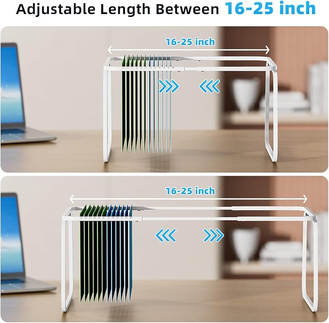 Marbrasse Hanging File Folder Frame, Adjustable Letter Size File Holder 16-25 Inches, Metal File Cabinet Rails for Office, Home, School, White