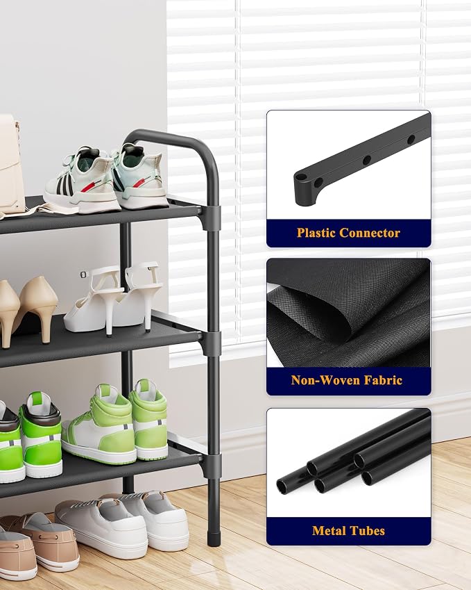 Kitsure Shoe Rack, 39" Wide Extra-Long Shoe Organizer, 3-Tier, Black | Closet, Front Door Entrance, Entryway, Stackable & Detachable Shelf, Closet Organizers and Storage