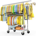 100% Stainless Steel Heavy Duty Clothes Rack Load 960LBS, Three Rods Clothing Racks for Hanging Clothes Extendable, Rolling Garment Rack With Sturdy Wheels Shelves Hooks, Portable Closet Wardrobe Rack