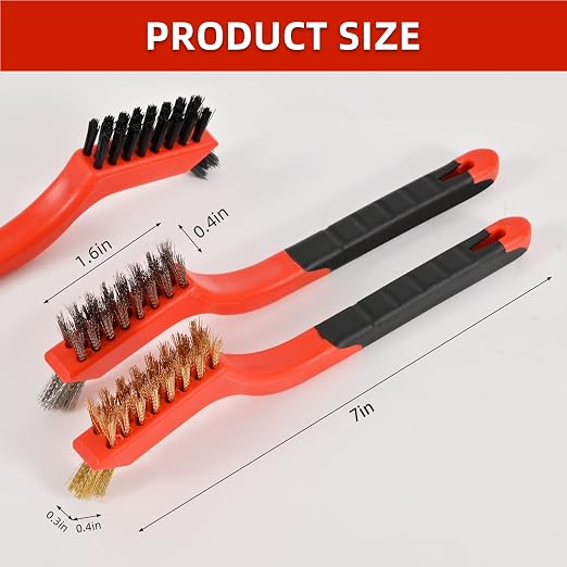 6PCS Wire Brushes for Cleaning Rust, Nylon, Brass & StainlessSteel Bristles | Upgrade Wire Brush Set with Curved Handle Grip for Paint, Rust & Stain Removal, 7-Inch Small Metal Wire Brushes