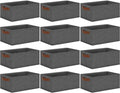 GhvyenntteS Small Fabric Storage Bins 12 Pack, 11.8" x 7.87" x 5.11" Storage Basket with Leather Handles, Closet Storage Bins for Shelves, Storage Baskets for Shelves, DVD Storage (Grey)