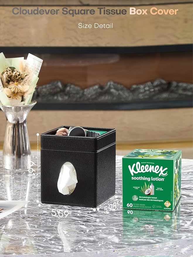 Tissue Box Holder Cover, Modern PU Leather Square Decorative Tissue Holder Organizer-Woven New Off White