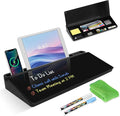 Desktop Glass Whiteboard with Storage, Desk Dry Erase White Board Black | Computer Keyboard Stand, Office Desk Organizers and Accessories with Drawer, To Do Memo Notepad, Home School Supplies