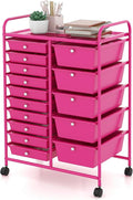 Moccha 15-Drawer Rolling Storage Cart - Under Desk Storage Drawers with wheels for Craft Art Supply Paper Salon, Scrapbook Paper Tools, Mobile Utility Cart for Classroom (15 Drawers, Hot Pink)