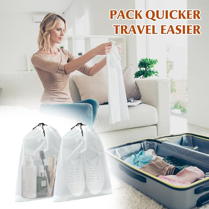 5 Pack Shoe Bags for Travel, Waterproof Drawstring Bag for Men Women, Shoe Storage, Travel Essentials, Organization Accessories (10, Clear)
