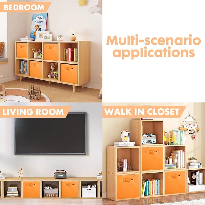 ShellKingdom Storage Bins, Foldable Fabric Storage Cube And Cloth Organizer | Storage Drawer For Closet And Toys, 13 X 13 X 13 INCH, 6 Pack (Orange)