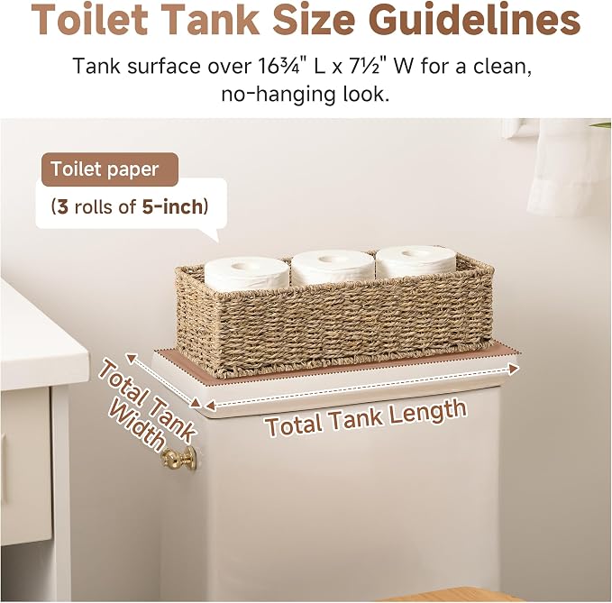 StorageWorks Toilet Tank Basket for Bathroom, Seagrass Storage Baskets for Toilet Tank Top, 2-Pack
