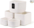 5-Pack Storage Cubes Woven Rope Baskets, 2 Sizes Organizer Bins | Ideal for Closet, Shelf, Bookshelf, Nursery, Changing Table, Cube Storage Bins, Storage Baskets for Bathroom Toy & Home