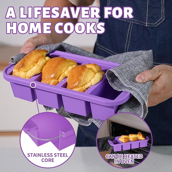 SHIKORI Silicone Freezer Molds With Lids, Easy Meal Prep Container and Kitchen Storage Solution, Silicone Molds for Food, Soup, Smoothie Storage and More (Purple-6 Cup)