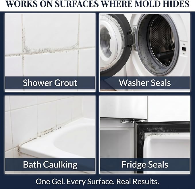 BUKKI Professional Mold Stain Remover Gel (7 FL OZ), Heavy Duty Thick Gel for Shower Grout, Front Load Washer Seals, Caulking, Bathrooms, Sinks and Tile