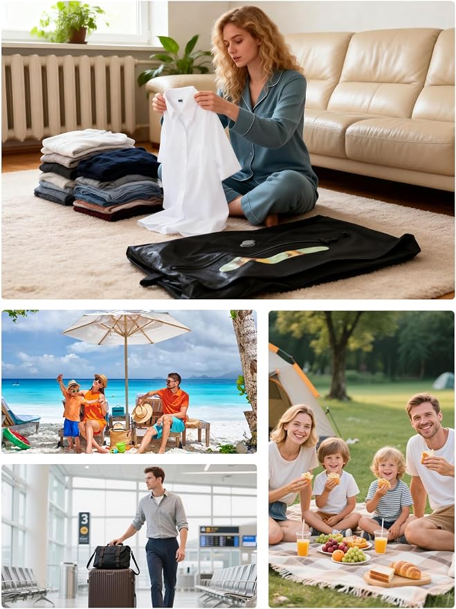 AIDONS Vacuum Travel Bags with Pump - Reusable Vacuum Compression Bags, 420D Reinforced Nylon - Tear Resistant, IP67 Waterproof & Odor-isolating, Space Saver Travel Pack Vacuum Kit(Black 33L 2PC+Pump)