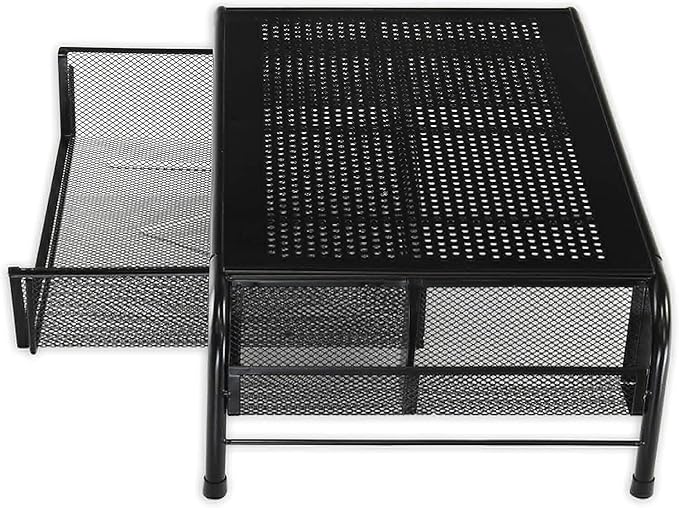 Simple Houseware Metal Desk Monitor Stand Riser w/ Organizer Drawer, Black | Side Storage for Office Supplies