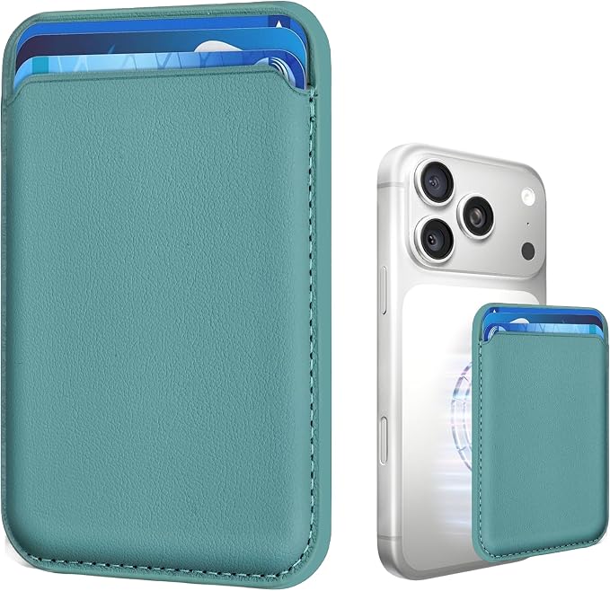Magnetic Wallet Phone Card Holder for Phone Case with Mag-Safe, Stronger Magnetic RFID Leather Phone Wallet Stick on Series of iPhone 17/16/15/14/13/12 and Pro/Promax, Sage Green