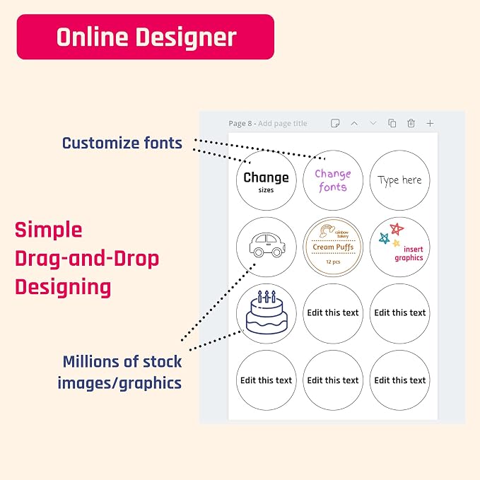 2 inch Round Labels Printable Circle Stickers - 8.5" x 11", 30 Sheets | Laser/Inkjet Printing, comes with Print Templates