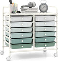 Giantex 12 Drawers Rolling Cart, Mobile Storage Drawer Cart, Classroom Organizer Cart for Office School Supplies Tools Scrapbook Paper Craft Small Printer, Utility Cart on Wheels, Green Gradient