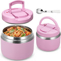 MAXSO 14oz Vacuum Insulated Food Jar with Spoon Buckle Lid, Kids Soup Thermo for Hot Food Wide Mouth Leakproof Stainless Steel Lunch Container - Pink