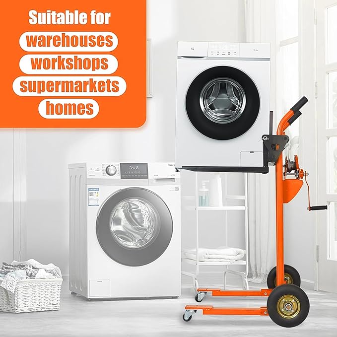 Tory Carrier Material Lift Winch Stacker, 440 lbs Capacity Pallet Stacker, 35.4" Lifting Height, Pallet Truck Dolly, Swivel Casters Lift Table Cart, Forklift with Steel Platform(Orange)