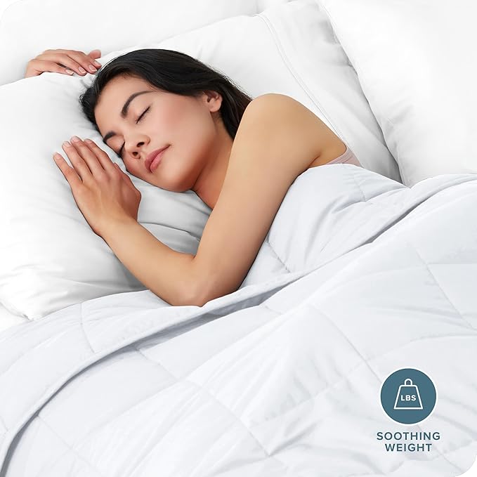 Bare Home Weighted Blanket Queen Size 20lb (60" x 80") for Adults - All-Natural 100% Cotton - Premium Heavy Blanket Nontoxic Glass Beads (White, 60"x80")