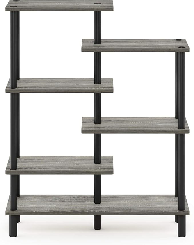 Furinno Turn-N-Tube 6-Tier Accent Display Rack, French Oak Grey/Black