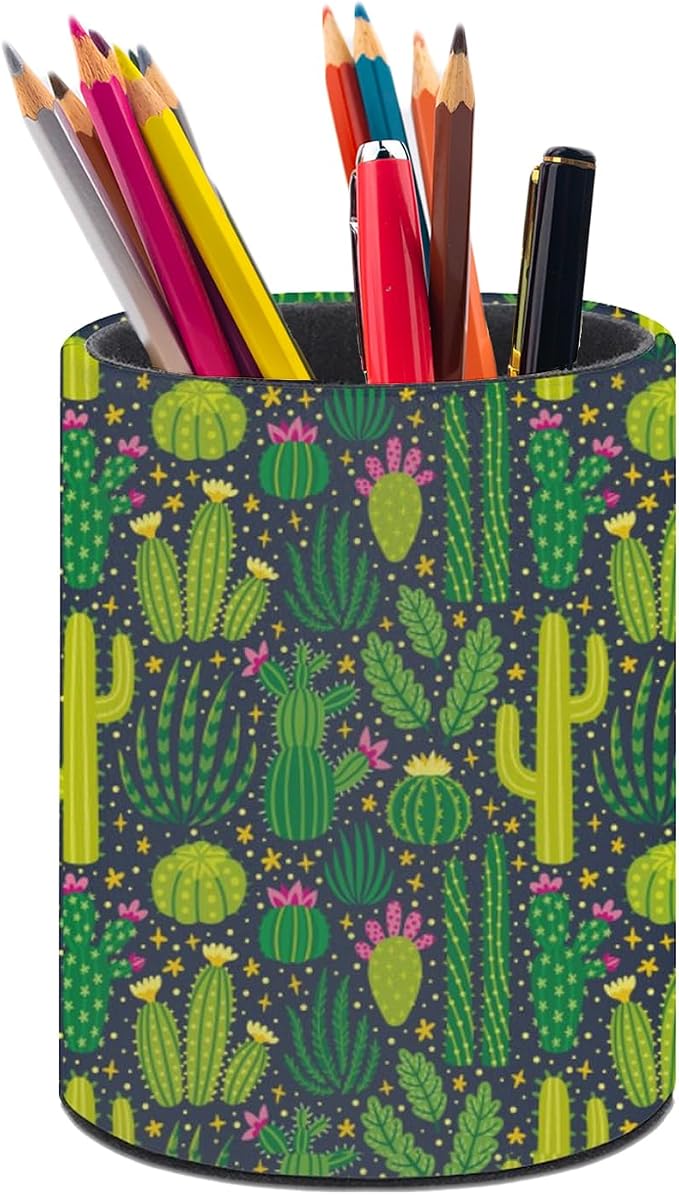Cactus Pen Holder Pencil Cup for Desk Organizer | Cute Makeup Brush Holder PU Multifunctional Office Suppliesfor Decor Home Classroom School