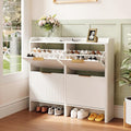 VINGLI 43.5" Large White Shoe Cabinet with 4 Flip Drawers, Slim Fluted Shoe Storage Cabinet with Unique Arched Side Panels, Modern Entryway Organizer with Gold Handles, Wide Shoe Rack for Hallway