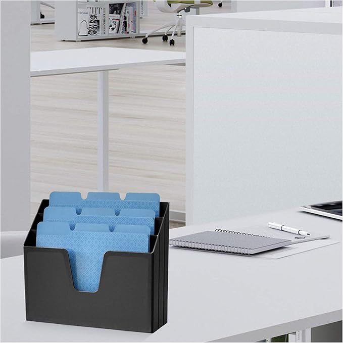 Acrimet Horizontal Triple File Folder Holder Organizer, Open Top Desktop Document Sorter for Letter Size Papers & Folders, Plastic (Black)