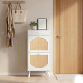 VINGLI Rattan Shoe Cabinet, White Slim Shoe Storage Cabinet for Entryway, Modern Boho 2 Flip Drawer Shoe Rack Organizer with Top Drawer, Narrow Hidden Shoe Storage for Hallway, 21.3" W x 9.4" D