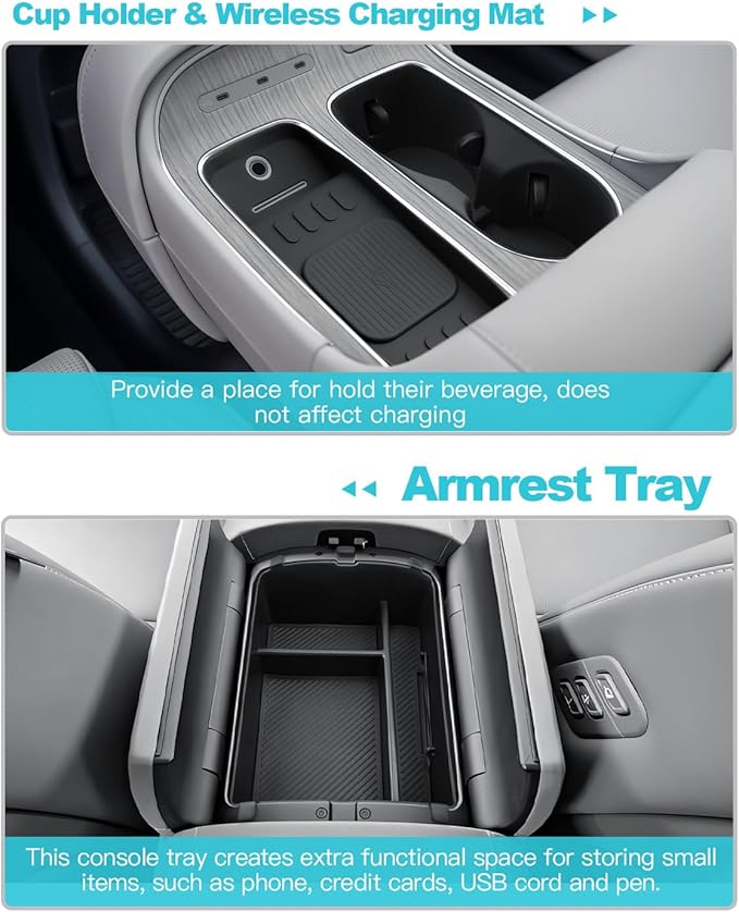 CDEFG 3Pcs for 2026 Hyundai Palisade Center Console Organizer for 2026 Hyundai Palisade Accessories Middle Console Storage Box & Wireless Charging Mat & Cup Holder Cover(Only for Split Armrest)