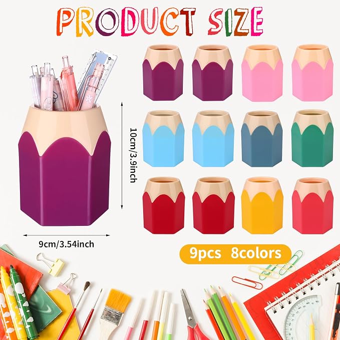 12 Pcs Pencil Shaped Pen Holders Pencil Storage Organizer Cute Plastic Pencil Holder for Desk Desktop Pen Cup Colorful Vase Pencil Pot Makeup Brush Container Cartoon Stationery Rack for Office