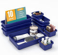 10 PCS Drawer Organizer Set, 4 Size Makeup Drawer Divider Organizer With Non-Slip Pads, Interlocking Plastic Storage Bins for Office,Jewelry Vanity,Gadgets, Bathroom,Kitchen, Navy