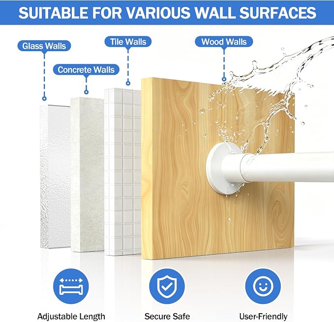 No Drilling Closet Rod, Adjustable White Closet Rod, 28-98 Inches Heavy-Duty Closet Tension Rods for Hanging Clothes for Wardrobes, Closet, Laundry & Bathroom (White)
