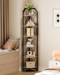 CHOEZON 6-Tier Corner Shelf, Industrial Corner Bookshelf, 71.2" Corner Storage Stand, Plant Stand Display Shelf, Corner Bookcase for Bedroom, Living Room, Home Office, Greige and Black TCJ11BG