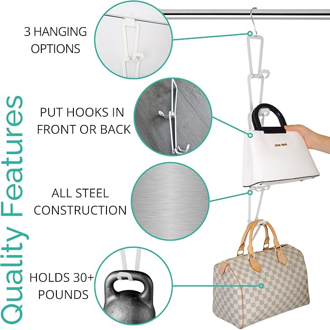 Stylish and Functional Purse Organizer for Wall, Over the Door Purse Organizer, Versatile Purse Rack for Wall - Ideal for Home or Office Use - Extra Accesories for More Options to Organize Your Space