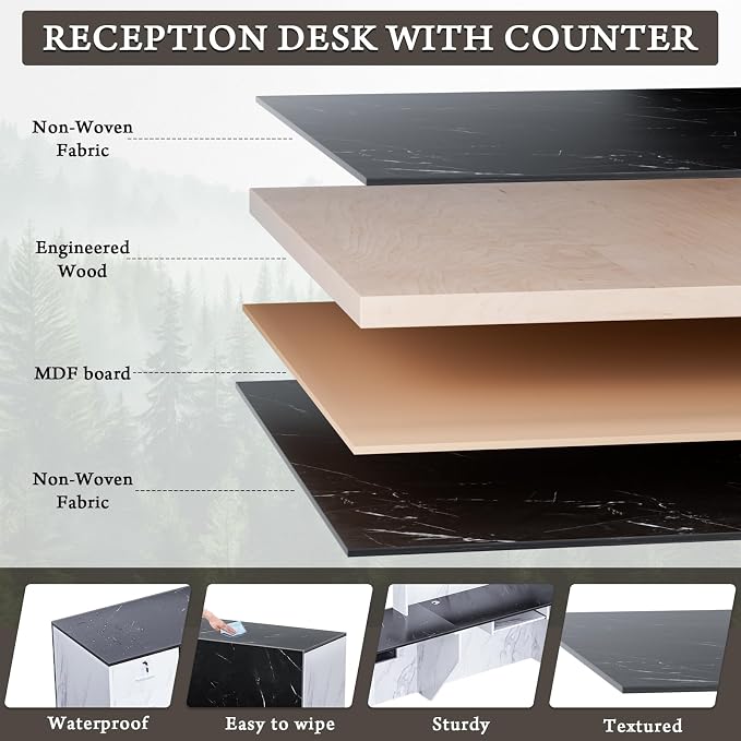 L-Shaped Large Wooden Reception Desk, Modern Front Desk Reception Counter with Lockable Drawers, Storage & Keyboard Tray for Office Lobby Checkout (Right-Black & White, 71''L x 42''W x 41''H)