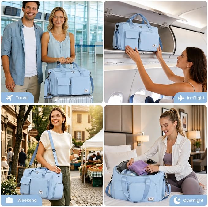 FIORETTO Women's Gym Duffle Bag with Shoes Compartment, 30L Capacity, Ideal for Travel, Gym, Sports, Duffel, Weekender