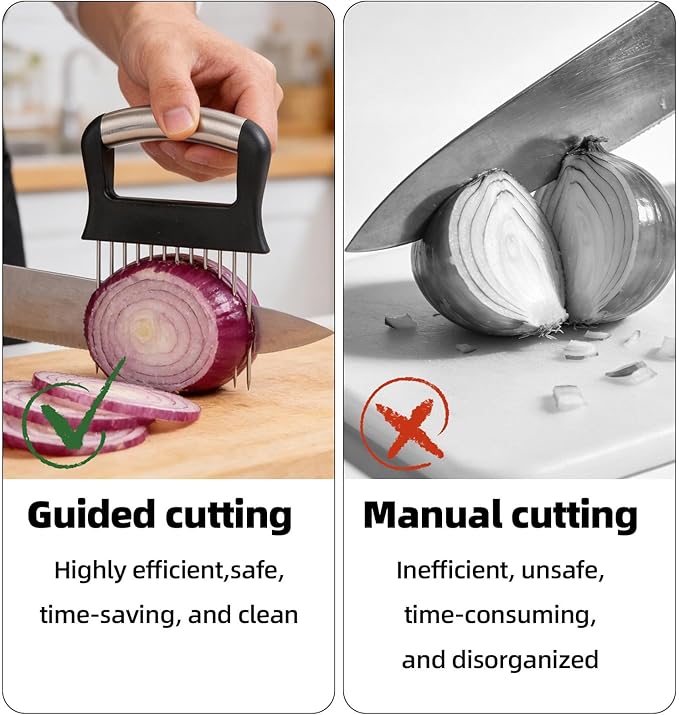Extra-Large Onion Holder for Slicing, Stainless Steel Tomato and Potato Slicer with Long Needles Versatile Kitchen Food Slicing Guide Meat Tenderizer Tool for Meat Onion Tomato Potato