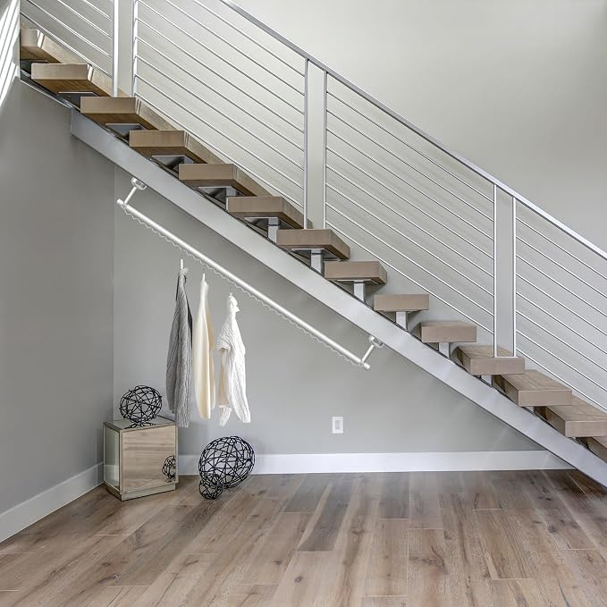 Wonderjune Closet Rail Hanging Closet Rod, 41" Any Angle Clothes Hanging Rail Under Stairs Storage Sloped Ceiling Mount Clothes Rod for Under Stairs Attic Bedroom Wall Mount(White)