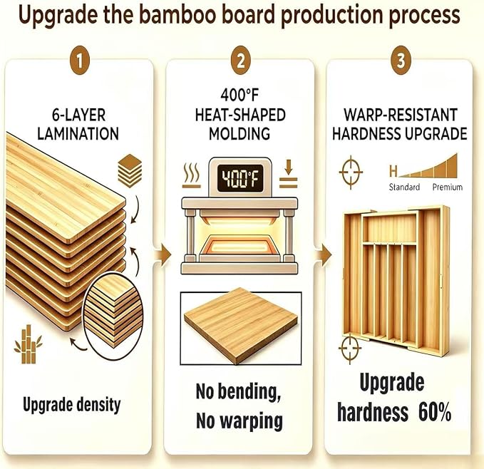 Expandable Silverware Organizer | Upgraded Bamboo Kitchen Drawer Organizer, 12.5"-21" Adjustable Utensil Tray