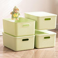 4 pack large plastic White storage bins with Lids, Toy Box Chest with Handle，Organizer Containers Baskets for Baby,Nursery，Shelves，Playroom, Bedroom，Office,Closet，home (Light Green, 4M)