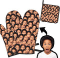 Custom Oven Mitts and Pot Holders Personalized with Your Face, Baking Gifts for Women for Kitchen Cooking, BBQ, Grillin-Style1, 2 Oven Mitts+ 1 Pot Holders