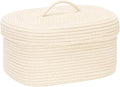 Sea Team Oval Cotton Rope Storage Basket with Lid, Lidded Woven Storage Bin, Nursery Storage Container, Diaper Caddy, Baby Shower Basket, Box, Organizer, 15 x 11 x 6.5 Inches (Medium, Cream)