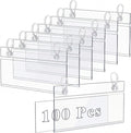 Elsjoy 100 Pack Plastic Wire Shelf Label Holders, 4" x 2.3" Clear Price Tag Holder Sign & Ticket Holder with Double Snap Lock Closure, Reusable Basket Label Holders for Market, Retail Shop, Pantry