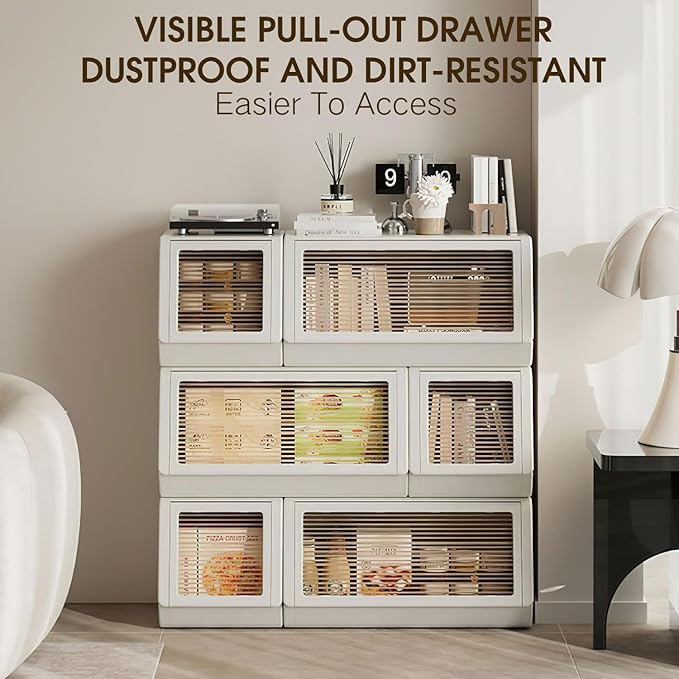 SunSettler Plastic Storage Organizer with Flip Door, Stackable Storage Cabinet, Magnetic Opening, Large Capacity Clothes Toy Shoe Cabinet, Easy Assembly for Living Room Bedroom