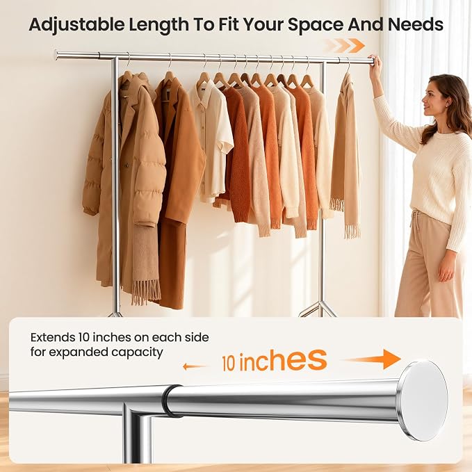 Heavy Duty Clothes Rack, Rolling Clothing Rack Load 650 LBS for Hanging Clothes with 2 Sturdy Shelves, Metal Garment Rack with Wheels for Bedroom, Laundry Room, Retail Store, Silver